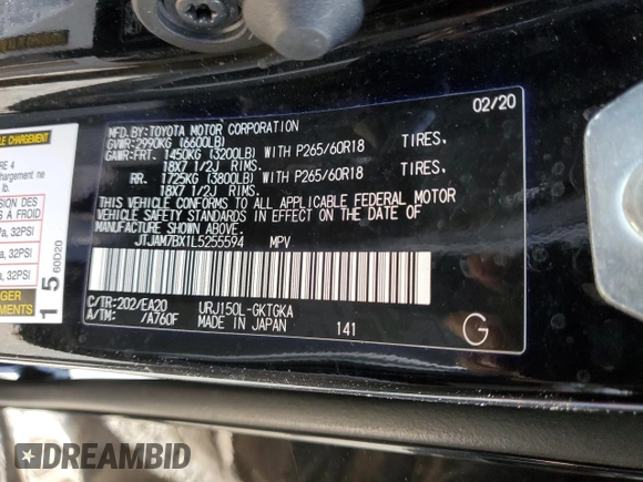 2020 Lexus GX 460 Premium z VIN JTJAM7BX1L5255594, wystawiony jako Copart lot #51371365 z przebiegiem 81 467 mil mil oraz Szkoda całkowita • Salvage title. Historia ofert i sprzedaży dostępna na DreamBid. Obrazek 14.