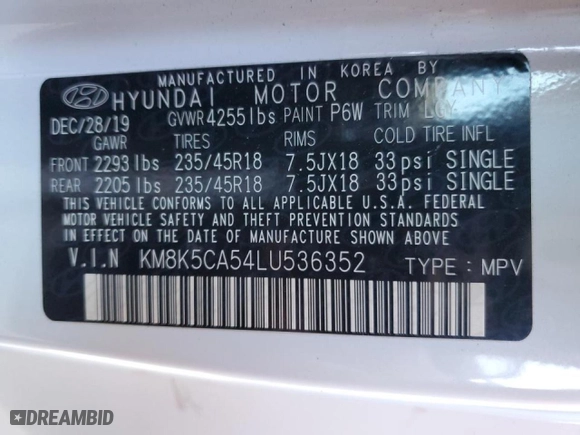 2020 Hyundai Kona Ultimate with VIN KM8K5CA54LU536352, listed as a Copart auction lot 44074905 with 34,423 mi miles and Salvage Title. Bid and sale history available at carsss.com. Image 16.