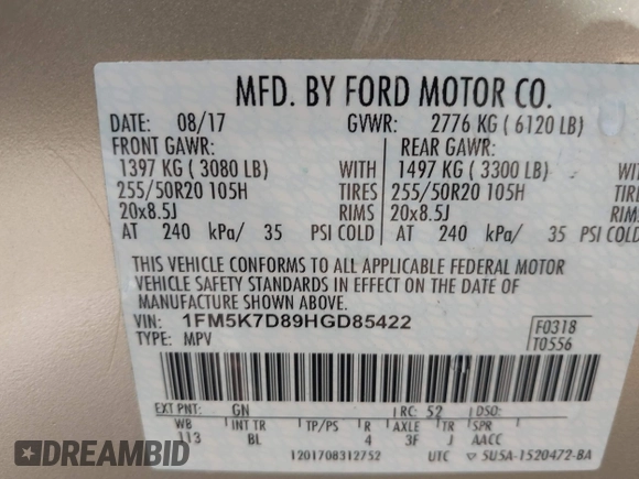 2017 Ford Explorer XLT z VIN 1FM5K7D89HGD85422, wystawiony jako IAAI lot #41787616 z przebiegiem 32 068 mil mil oraz . Historia ofert i sprzedaży dostępna na DreamBid. Obrazek 9.
