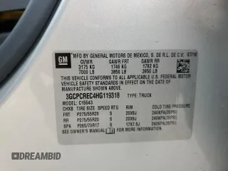 2017 Chevrolet Silverado 1500 LT with VIN 3GCPCREC4HG119318, listed as a Copart auction lot 51225265 with 123,209 mi miles and Salvage Title. Bid and sale history available at DreamBid. Image 15.