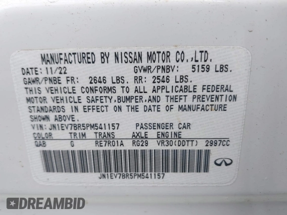 2023 Infiniti Q50 Luxe with VIN JN1EV7BR5PM541157, listed as a IAAI auction lot 42452178 with 60,271 mi miles and . Bid and sale history available at DreamBid. Image 9.