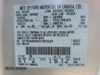 2003 Ford F-150 z VIN 2FTRX08W83CB03269, wystawiony jako Copart lot #63915625 z przebiegiem 150 127 mil mil oraz Czysty tytuł • Clean title. Historia ofert i sprzedaży dostępna na DreamBid. Obrazek 13.