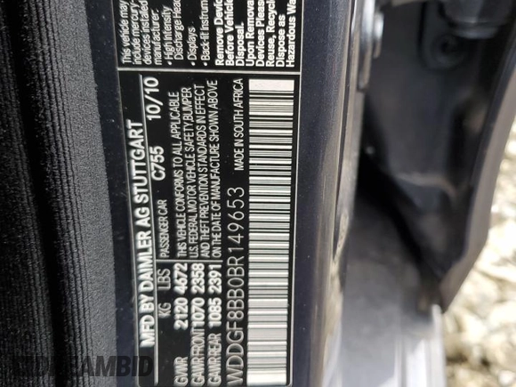 2011 Mercedes-Benz C-Class C 300 Sport with VIN WDDGF8BB0BR149653, listed as a Copart auction lot 52490125 with 95,315 mi miles and Salvage Title. Bid and sale history available at carsss.com. Image 12.