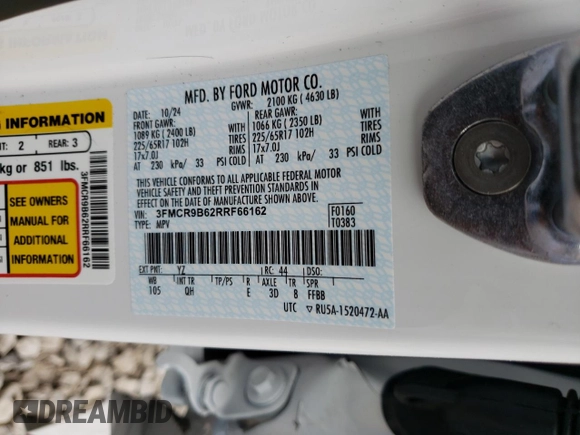 2024 Ford Bronco Sport Big Bend z VIN 3FMCR9B62RRF66162, wystawiony jako Copart lot #55129945 z przebiegiem 3 141 mil mil oraz Szkoda całkowita • Salvage title. Historia ofert i sprzedaży dostępna na DreamBid. Obrazek 13.