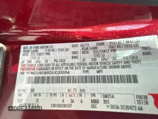 2013 Ford Escape SE with VIN 1FMCU9G95DUD25554, listed as a Copart auction lot 60899985 with Not provided miles and Clean title. Bid and sale history available at DreamBid. Image 10.