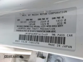 2023 Mazda 3 S Select with VIN JM1BPAKM9P1615449, listed as a IAAI auction lot 41576896 with 27,712 mi miles and . Bid and sale history available at DreamBid. Image 9.