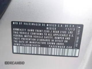 2014 Volkswagen Jetta SE with VIN 3VWD17AJXEM240334, listed as a IAAI auction lot 42116810 with 278,707 mi miles and . Bid and sale history available at DreamBid. Image 9.