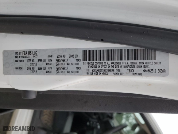 2017 Ram 1500 Tradesman with VIN 3C6JR6DT1HG706829, listed as a Copart auction lot 71630854 with 93,123 mi miles and Salvage Title. Bid and sale history available at carsss.com. Image 14.
