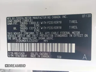 2020 Lexus RX 350 with VIN 2T2HZMDA1LC250467, listed as a IAAI auction lot 42625414 with 52,170 mi miles and . Bid and sale history available at DreamBid. Image 9.