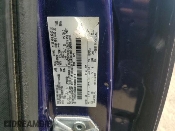 2014 Ford Escape SE с VIN 1FMCU0G90EUB85314, выставлен на аукционе Copart как лот 59974235 с пробегом 173 744 миль миль и Списание • Salvage title. История ставок и продаж доступна на DreamBid. Изображение 12.
