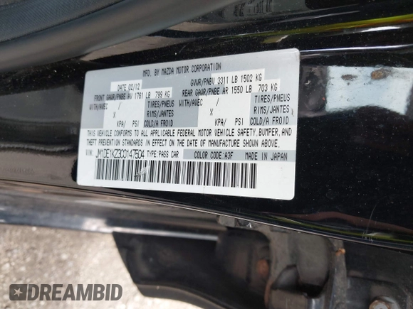 2012 Mazda 2 Sport with VIN JM1DE1KZ3C0147504, listed as a IAAI auction lot 42272936 with Not Provided miles and . Bid and sale history available at DreamBid. Image 9.