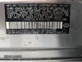 2015 Lexus GS 350 with VIN JTHCE1BL4FA000760, listed as a Copart auction lot 60535055 with 89,070 mi miles and Salvage title. Bid and sale history available at DreamBid. Image 13.