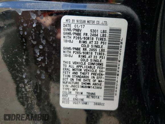 2017 Infiniti QX70 z VIN JN8CS1MU8HM142969, wystawiony jako Copart lot #50949945 z przebiegiem 99 664 mil mil oraz Szkoda całkowita • Salvage title. Historia ofert i sprzedaży dostępna na DreamBid. Obrazek 13.