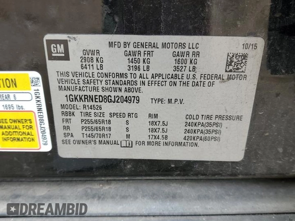 2016 GMC Acadia SLE with VIN 1GKKRNED8GJ204979, listed as a Copart auction lot 45393935 with 188,781 mi miles and Salvage Title. Bid and sale history available at DreamBid. Image 13.