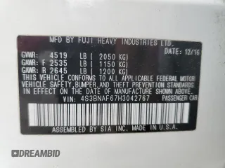 2017 Subaru Legacy Premium z VIN 4S3BNAF67H3042767, wystawiony jako Copart lot #61126805 z przebiegiem 99 178 mil mil oraz Szkoda całkowita • Salvage title. Historia ofert i sprzedaży dostępna na DreamBid. Obrazek 12.