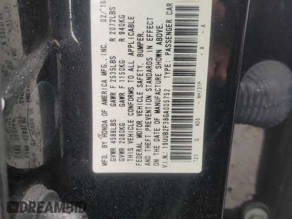 2016 Acura TLX V6 with VIN 19UUB2F36GA005752, listed as a Copart auction lot 44917645 with 153,952 mi miles and Salvage Title. Bid and sale history available at carsss.com. Image 12.