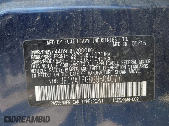 2016 Subaru WRX Premium с VIN JF1VA1E68G9804077, выставлен на аукционе IAAI как лот 42131598 с пробегом 180 246 миль миль и . История ставок и продаж доступна на DreamBid. Изображение 9.