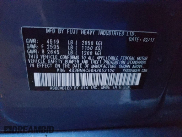 2017 Subaru Legacy Premium with VIN 4S3BNAC60H3053100, listed as a Copart auction lot 73414212 with 103,997 mi miles. Bid and sale history available at carsss.com. Image 12.