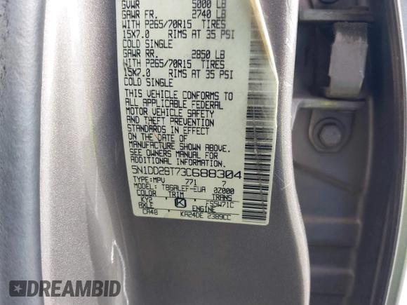 2003 Nissan Xterra XE z VIN 5N1DD28T73C688304, wystawiony jako IAAI lot #42358887 z przebiegiem 200 486 mil mil oraz . Historia ofert i sprzedaży dostępna na DreamBid. Obrazek 9.