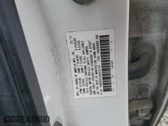 2014 Honda Accord Sedan LX with VIN 1HGCR2F33EA233163, listed as a Copart auction lot 50368455 with 213,453 mi miles and Salvage Title. Bid and sale history available at carsss.com. Image 14.