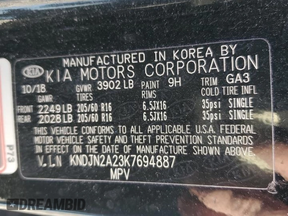 2019 Kia Soul z VIN KNDJN2A23K7694887, wystawiony jako Copart lot #49409285 z przebiegiem Nie podano mil oraz Szkoda całkowita • Salvage title. Historia ofert i sprzedaży dostępna na DreamBid. Obrazek 14.