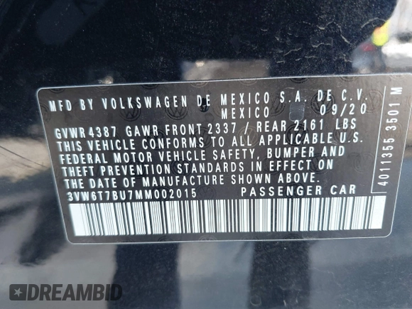 2021 Volkswagen Jetta GLI S with VIN 3VW6T7BU7MM002015, listed as a IAAI auction lot 41349898 with 44,416 mi miles and . Bid and sale history available at DreamBid. Image 9.