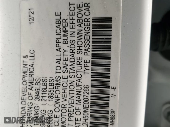 2022 Honda Civic LX z VIN 19XFL2H50NE007266, wystawiony jako Copart lot #41595515 z przebiegiem 52 527 mil mil oraz Szkoda całkowita • Salvage title. Historia ofert i sprzedaży dostępna na DreamBid. Obrazek 14.