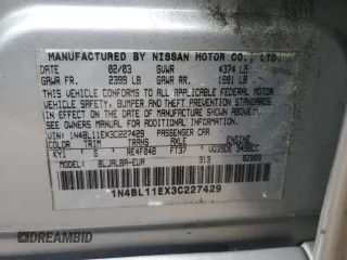 2003 Nissan Altima SE z VIN 1N4BL11EX3C227429, wystawiony jako Copart lot #56659075 z przebiegiem Nie podano mil oraz Szkoda całkowita • Salvage title. Historia ofert i sprzedaży dostępna na DreamBid. Obrazek 12.