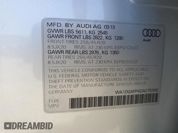 2013 Audi Q5 Premium Plus z VIN WA1DGAFP4DA076368, wystawiony jako Copart lot #57803705 z przebiegiem 148 880 mil mil oraz Szkoda całkowita • Salvage title. Historia ofert i sprzedaży dostępna na DreamBid. Obrazek 13.