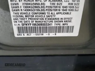 2006 Honda Pilot EX-L with VIN 5FNYF18636B003341, listed as a Copart auction lot 55510075 with 208,816 mi miles and Clean Title. Bid and sale history available at carsss.com. Image 13.
