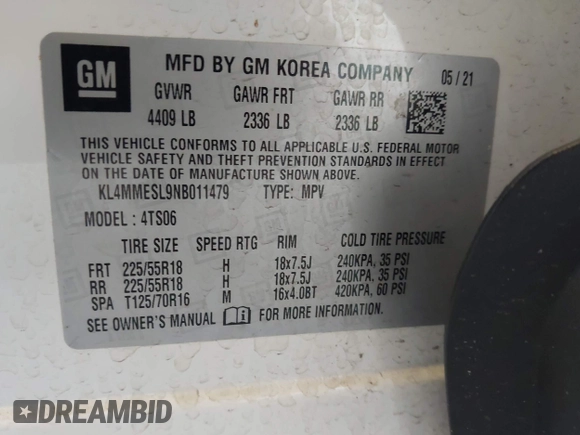 2022 Buick Encore GX Select с VIN KL4MMESL9NB011479, выставлен на аукционе IAAI как лот 42105662 с пробегом 33 823 миль миль и . История ставок и продаж доступна на DreamBid. Изображение 9.