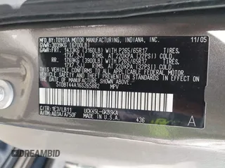 2006 Toyota Sequoia SR5 with VIN 5TDBT44A16S265882, listed as a IAAI auction lot 41453921 with Not Provided miles and . Bid and sale history available at DreamBid. Image 9.