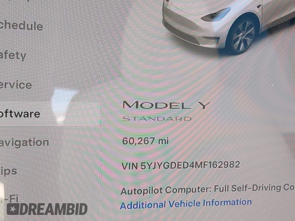 2021 Tesla Model Y Standard Range z VIN 5YJYGDED4MF162982, wystawiony jako IAAI lot #41378674 z przebiegiem 60 267 mil mil oraz . Historia ofert i sprzedaży dostępna na DreamBid. Obrazek 14.