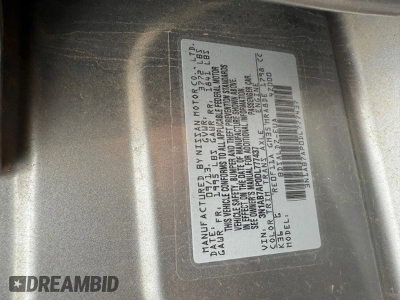 2013 Nissan Sentra FE+ S with VIN 3N1AB7AP0DL777437, listed as a Copart auction lot 55518195 with 132,151 mi miles and Clean Title. Bid and sale history available at DreamBid. Image 10.
