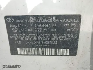 2015 Hyundai Sonata 2.4L Sport with VIN 5NPE34AF4FH061533, listed as a IAAI auction lot 38921720 with 1 mi miles. Bid and sale history available at carsss.com. Image 9.
