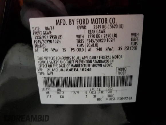 2014 Lincoln MKX with VIN 2LMDJ8JK4EBL16245, listed as a Copart auction lot 82864264 with 180,187 mi miles and Salvage Title. Bid and sale history available at carsss.com. Image 13.