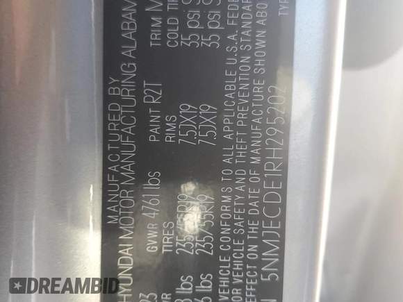 2024 Hyundai Tucson Limited с VIN 5NMJECDE1RH295202, выставлен на аукционе Copart как лот 48475315 с пробегом 18 801 миль миль и Списание • Salvage title. История ставок и продаж доступна на DreamBid. Изображение 13.