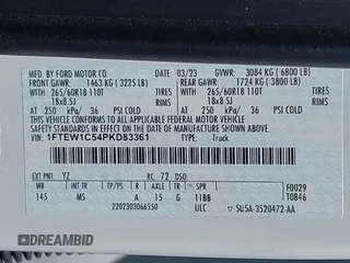 2023 Ford F-150 XL with VIN 1FTEW1C54PKD83361, listed as a IAAI auction lot 42236338 with 35,902 mi miles and . Bid and sale history available at DreamBid. Image 9.