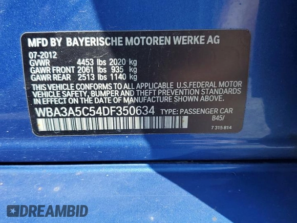 2013 BMW 3 Series 328i с VIN WBA3A5C54DF350634, выставлен на аукционе Copart как лот 61350895 с пробегом 152 349 миль миль и Списание • Salvage title. История ставок и продаж доступна на DreamBid. Изображение 12.