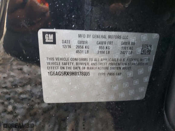2017 Cadillac ATS Sedan AWD with VIN 1G6AG5RX9H0178095, listed as a Copart auction lot 47831205 with NaN miles and Salvage Title. Bid and sale history available at carsss.com. Image 14.