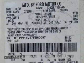 2007 Ford F-150 XLT z VIN 1FTPW14V57FB60097, wystawiony jako Copart lot #60378435 z przebiegiem 223 430 mil mil oraz Szkoda całkowita • Salvage title. Historia ofert i sprzedaży dostępna na DreamBid. Obrazek 12.