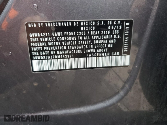 2013 Volkswagen Jetta SE with VIN 3VWDX7AJ7DM443971, listed as a Copart auction lot 52311685 with 146,971 mi miles and Clean title. Bid and sale history available at DreamBid. Image 12.