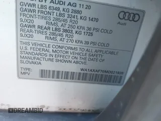 2021 Audi Q7 Premium with VIN WA1AXAF70MD021935, listed as a IAAI auction lot 41973986 with 54,267 mi miles. Bid and sale history available at carsss.com. Image 9.