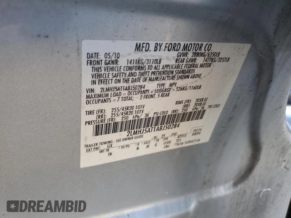 2010 Lincoln MKT EcoBoost with VIN 2LMHJ5AT1ABJ50284, listed as a Copart auction lot 77908304 with 213,850 mi miles and Clean Title. Bid and sale history available at DreamBid. Image 13.