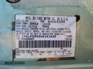 1995 Ford Taurus GL z VIN 1FALP5242SG181625, wystawiony jako Copart lot #81184774 z przebiegiem 107 385 mil mil oraz Szkoda całkowita • Salvage title. Historia ofert i sprzedaży dostępna na DreamBid. Obrazek 12.