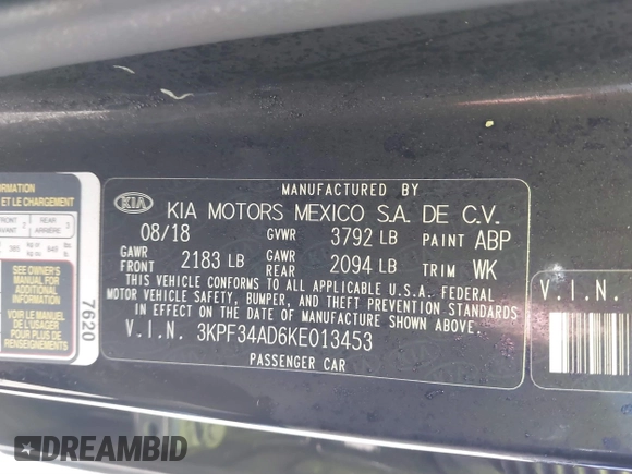 2019 Kia Forte S with VIN 3KPF34AD6KE013453, listed as a IAAI auction lot 41712825 with 131,345 mi miles. Bid and sale history available at carsss.com. Image 9.
