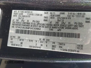 2015 Ford Escape Titanium with VIN 1FMCU9J94FUC33962, listed as a IAAI auction lot 41990795 with Not provided miles and . Bid and sale history available at DreamBid. Image 9.