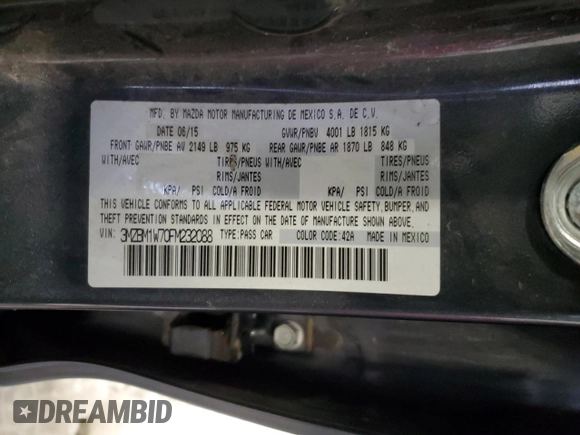 2015 Mazda 3 i Grand Touring with VIN 3MZBM1W70FM232088, listed as a Copart auction lot 87324124 with 93,766 mi miles and Salvage Title. Bid and sale history available at DreamBid. Image 15.
