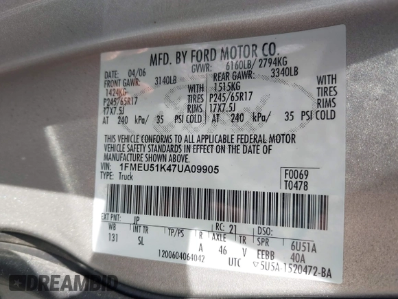 2007 Ford Explorer Sport Trac XLT with VIN 1FMEU51K47UA09905, listed as a IAAI auction lot 42540136 with 157,004 mi miles and . Bid and sale history available at DreamBid. Image 9.