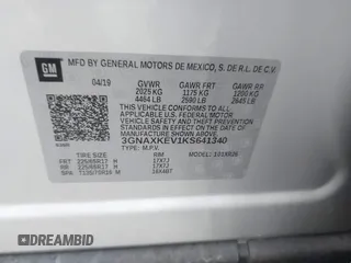 2019 Chevrolet Equinox LT with VIN 3GNAXKEV1KS641340, listed as a IAAI auction lot 41890412 with 72,445 mi miles and . Bid and sale history available at carsss.com. Image 9.